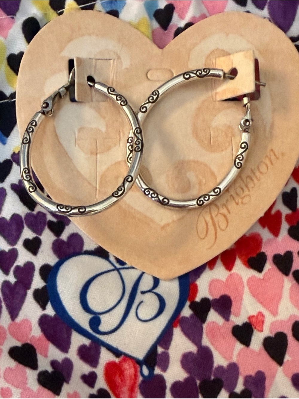 Brighton Silver Oval Open Hoop Earrings with Scroll Accents